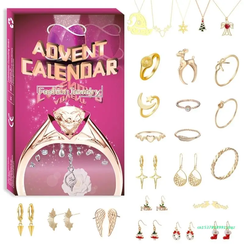 

Ring Necklace Earrings Advent Countdown Calendar Christmas Gift Set for Girl