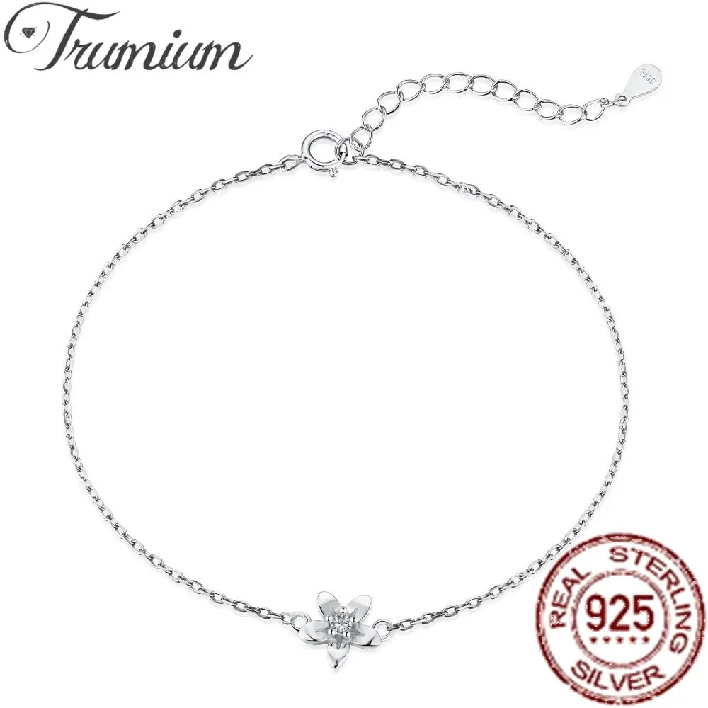 

Trumium Genuine 925 Sterling Silver Plum Bossom Bracelets for Women Flower Zircon Bracelets Elegant Sweet Silver Fine Jewelry