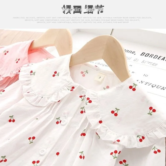 Girls Cotton Spring Autumn Lapel Korean Shirt Baby Blouses Foreign Air Little Cherry White Shirt Underneath 4-6Y Camisa Hemden enlarge