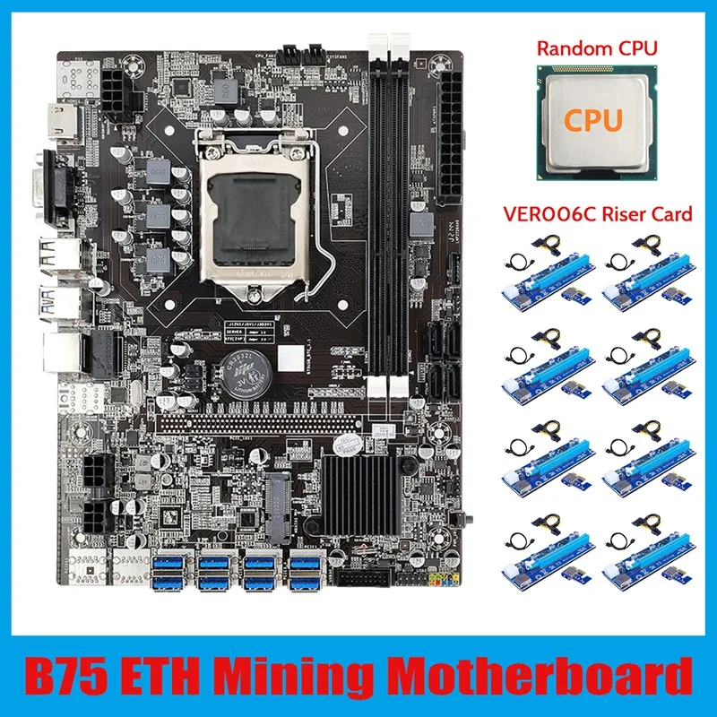 

BTC B75 Mining Motherboard+CPU+8XVER006C Riser Card LGA1155 8XPCIE USB Adapter DDR3 MSATA B75 USB BTC Miner Motherboard