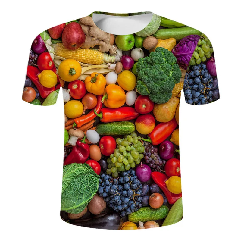 

Футболка мужская с круглым вырезом, повседневная забавная Модная рубашка с принтом фруктов и овощей, с коротким рукавом, в стиле Харадзюку, на лето