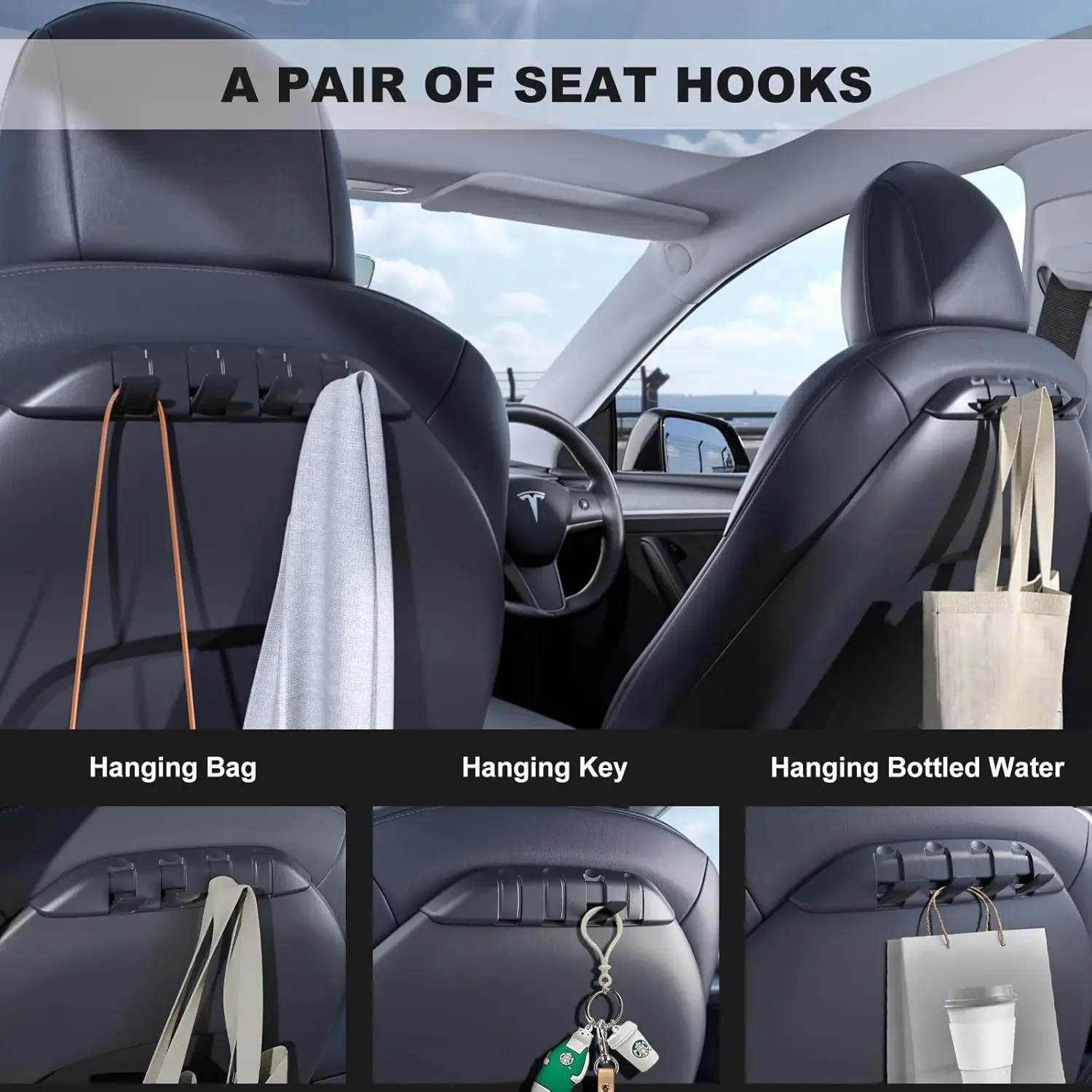 Комплект крючков для спинки сиденья совместимых с аксессуарами Tesla Model 3 и 2020-2024 Y