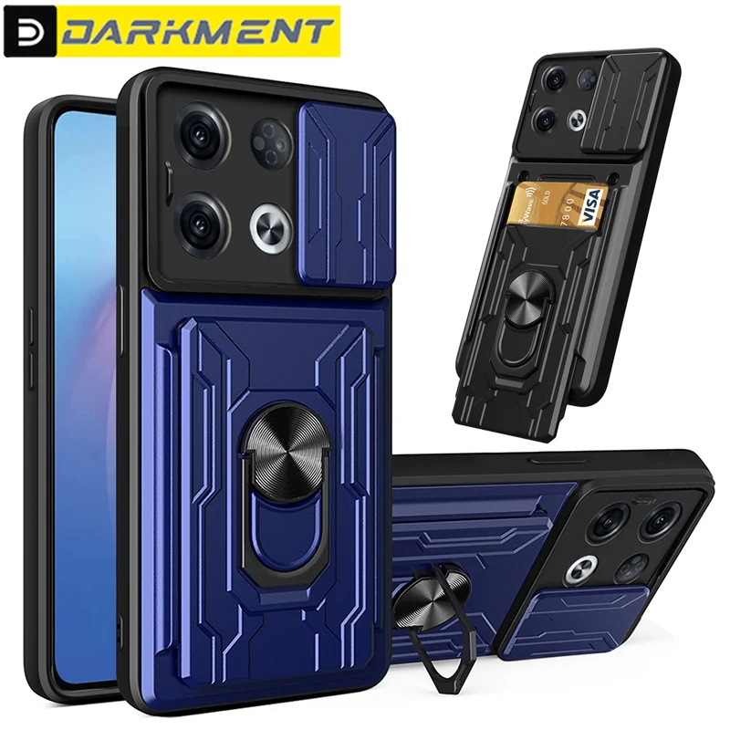 

Card Slot Car Holder Phone Case For OPPO Reno 8 7 Pro 6 5 4G 7Z 5G Shockproof Slide Lens Armor Cover for OPPO Reno 8Pro 7Pro 7 Z