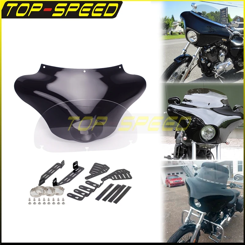 

For Harley Sportster 883 1200 Dyna Street Bob Wide Glide Low Rider Batwing Fairing Windshield Kit Mounting Bracket Front Cover
