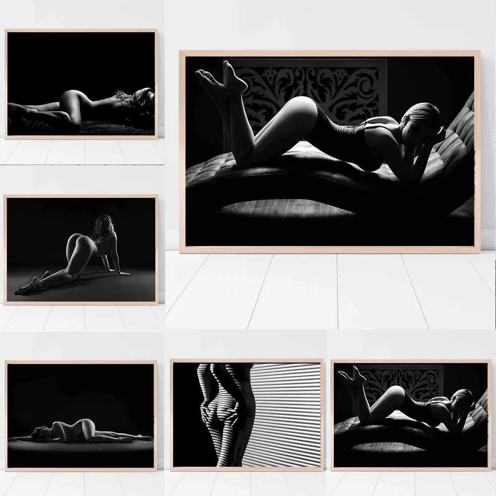 

Fashion Woman Nude Art Prints Artistic Photo Poster Sexy Buttocks Black and White Picture Canvas Painting Nordic Home Room Decor