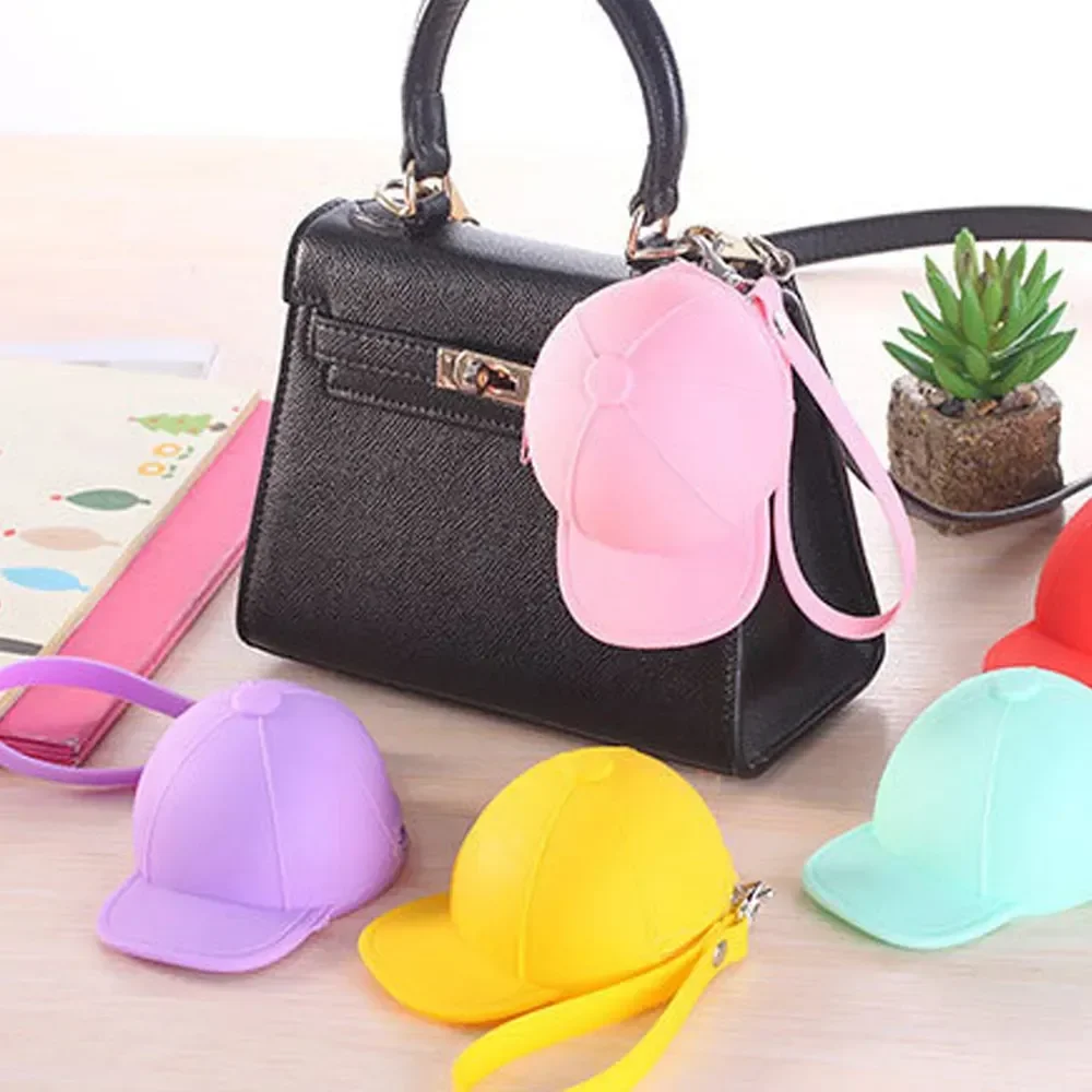 

Coin Purses Cartoon Candy Color Baseball Cap Coin Case Mini Key Case Silicone Small Wallet Mini Purse Hat Shape Bag