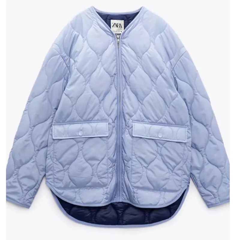 Осень и зима 2024 новинка 2024. 7522054 Женская одежда Синяя свободная стеганая куртка