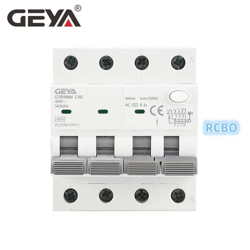 

GEYA GYR9NM 4P 3P + N 16A 25A 32A 40A 6KA электромагнитный RCBO переменного тока с защитой от перегрузки по току 30mA 100mA 300mA