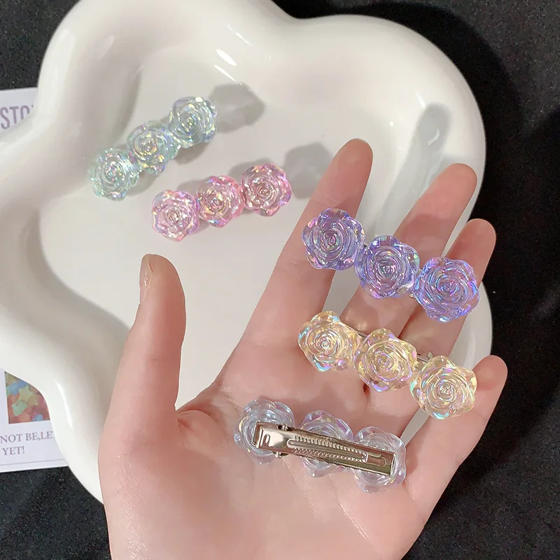 

Summer Laser Colorful Camellia Hairpin New Temperament Flower Bangs Clips Gentle Girl Hair Accessories for Women Headdress