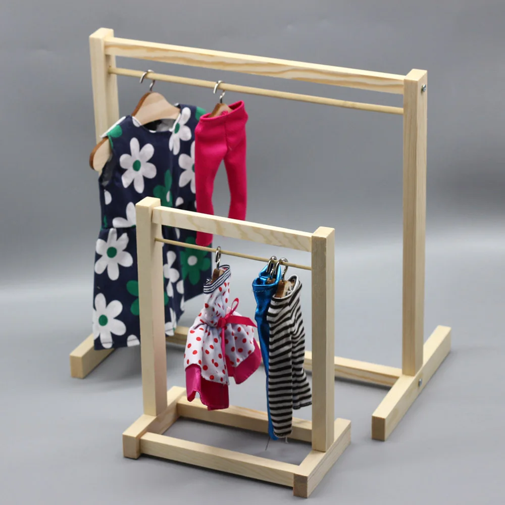 

Doll Wooden Clothes Rack Garment Organizer Hangers For Dolls Handbag Clothes Kids Birthday Gift