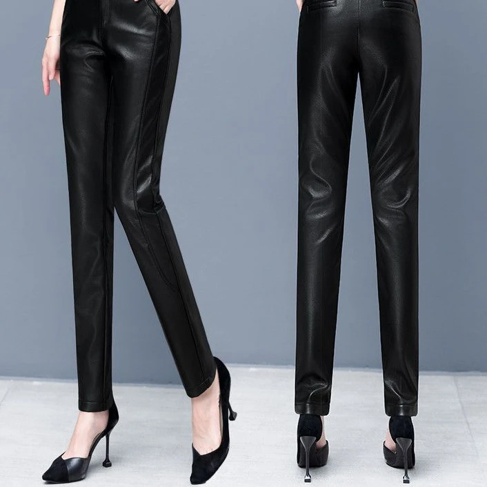 2023 Women Winter Clothing Harem Pants Pu Leather High Waist Pant Streetwear Trousers Sweatpants Booty Regular Fit PU Pant T601