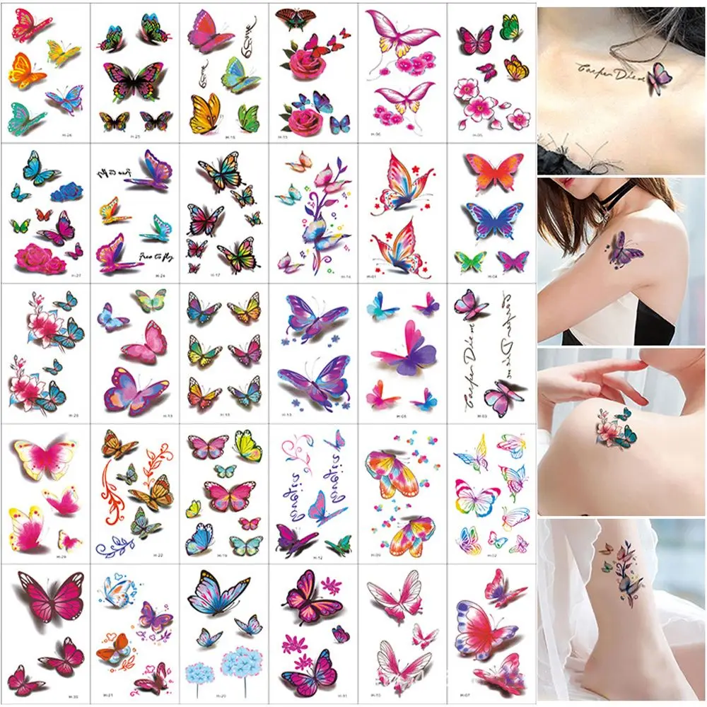 

Women 3D Butterfly Tatouage Temporaire Fake Tattoo Body Art Stickers Tattoo Decals Flowers Temporary Disposable Tattoo