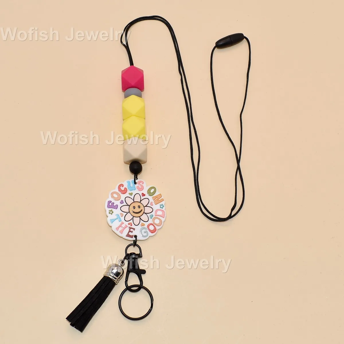 Colors Faceted Beads Smile Sunflower Charm Lanyard For Teacher Gifts