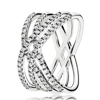 authentic 925 sterling silver sparkling cosmic lines with crystal ring for women wedding party europe pandora jewelry