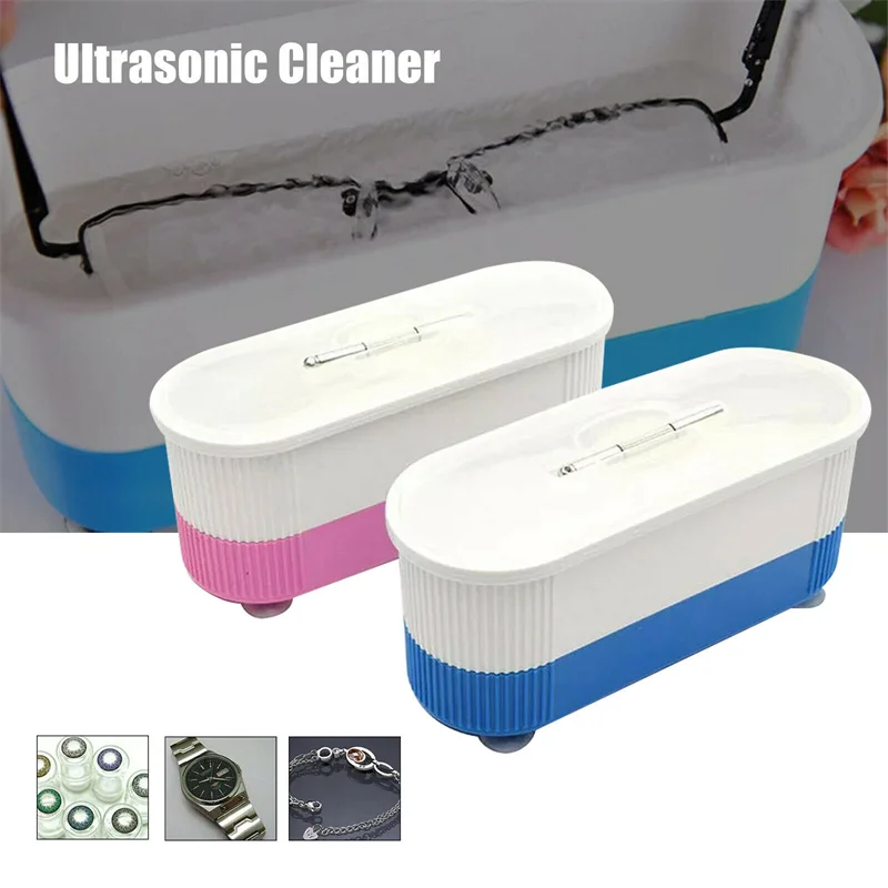 

Pink/Blue Optional Plastic Ultrasonic Cleaner Machine Jewelry Denture Eye Glasses Coins Cleaning Tool