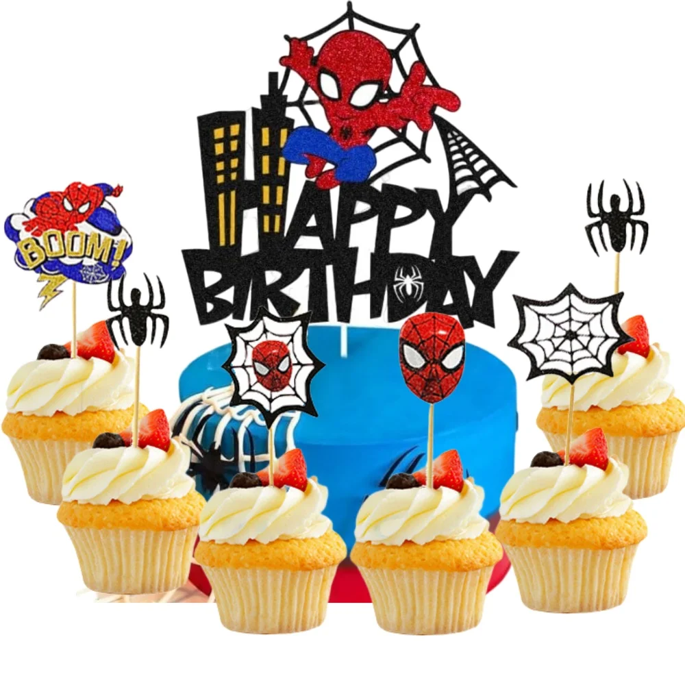 

Двухсторонний Блестящий Топпер для торта в виде Человека-паука, супергероев, для детской вечеринки