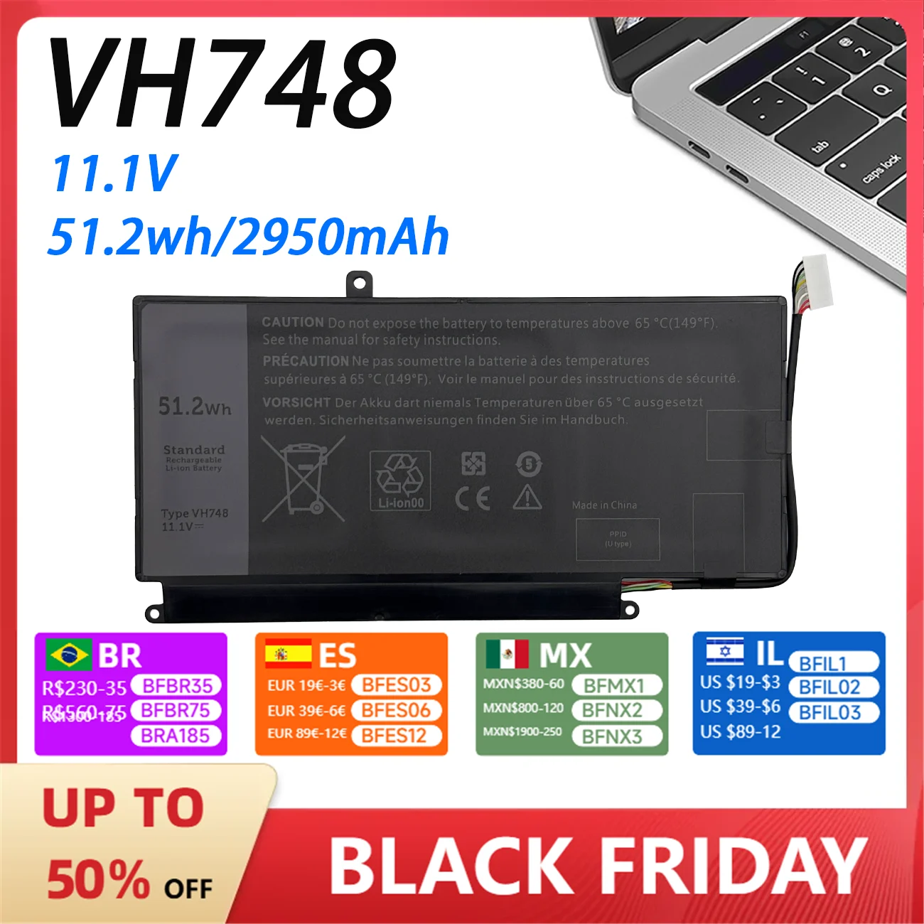 Новый аккумулятор для ноутбука VH748 DELL Vostro 5460 5470 5560 14 5480 Inspiron 5439 V5460D-1308 V5460D-1318 5470D-1328