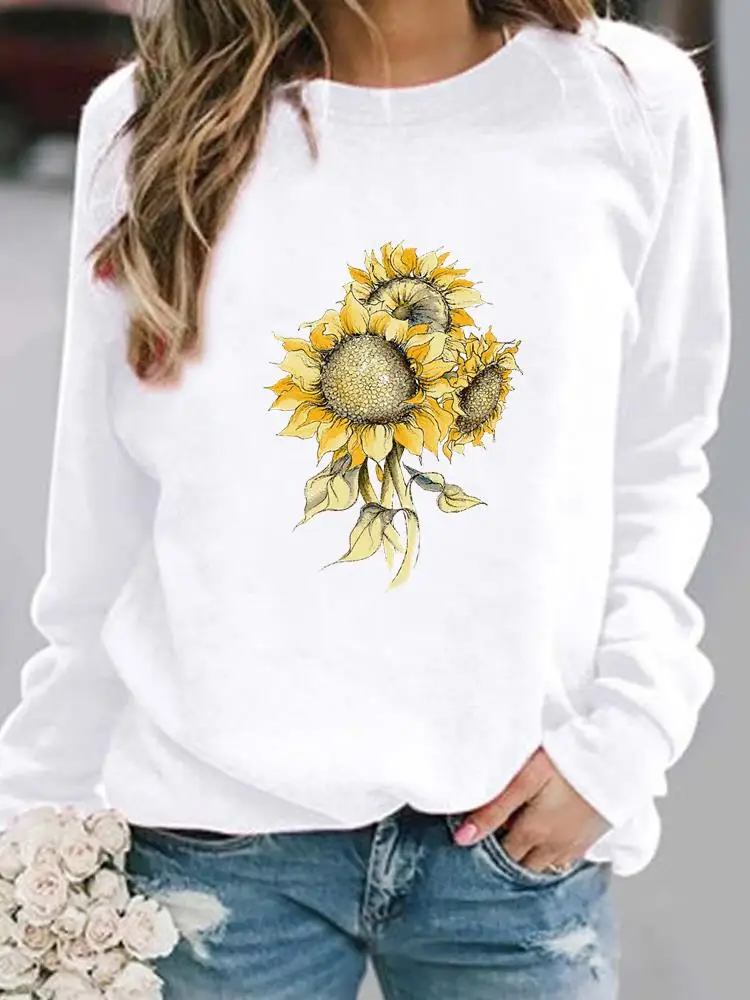 

Woman Autumn Spring Print Female Pullovers Women Sunflower Love Cute 90s Clothing Ladies Hoodies Casual Graphic Sweatshirts