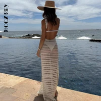 boozrey sexy backless hollow out long seaside holiday dress 2022 summer perspective split beach knit maxi dresses for women