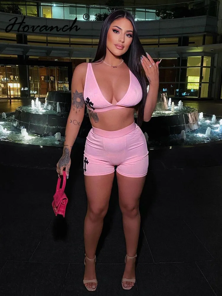 

Hovanch Cross Print Sleeveless Top With Fashionable Tight High Waisted Set Summer 2022 Women's Sexy Street Clothes