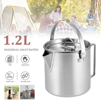 1 2l outdoor camping kettle stainless steel pot portable hanging pot coffee pot teapot cooker for backpacking hiking picnic