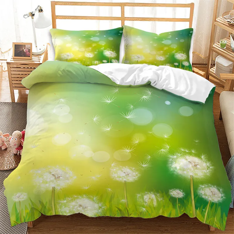 

Dandelion Duvet Cover Set Spring Green Branch Garden Leaves Bedding Set Microfiber Botanical Comforter Cover King Bedroom Decor