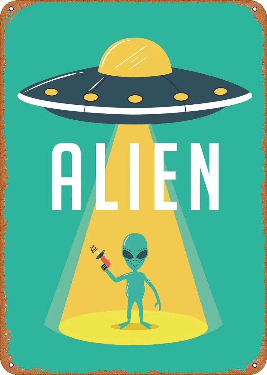 

Alien UFO Space Ship Metal Tin Sign Retro Wall Decor Vintage Art Print Poste Great Gift for Space Fans 8 x 12 inch
