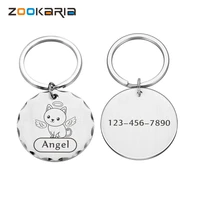 personalized pet id tag engraved pet id name for cat puppy dog collar angel pendant keyring pattern pet accessories dropshipping