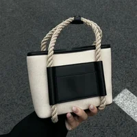 Summer Simple Small Canvas Tote Bag Fashion Hemp Rope Handle Handbag Ladies Small Shopper Bag Women's Bags Sac A Main 2022