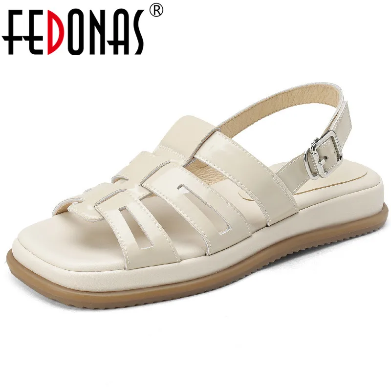 

Женские сандалии в римском стиле FEDONAS, летние повседневные обувь на плоской подошве, платформы из натуральной кожи в стиле ретро, новинка 2023