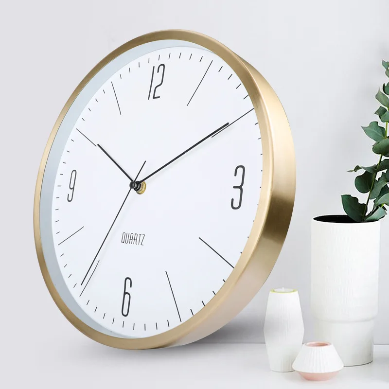 

Metal Wall Clock 12-inch Nordic Minimalist Living Room Home Fashion Clock Punch-free Wall-mounted Mute Wall Clock