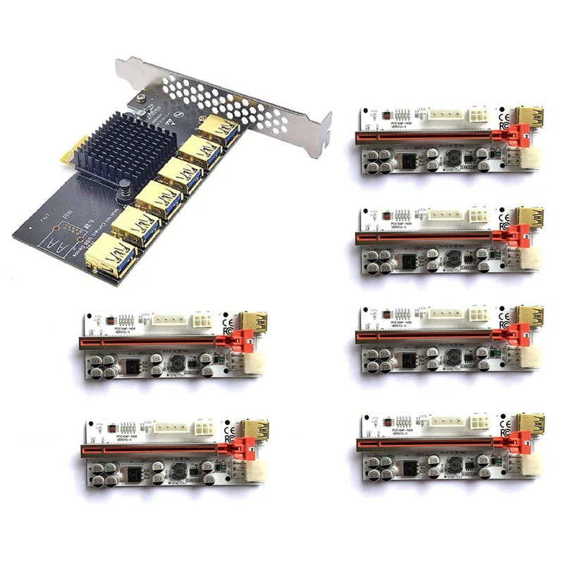 

PCIE X1 6-Port Graphics Card Expansion Card Extension Cable With 6 VER010-X USB3.0 PCI-E Adapter Card For BTC Mining