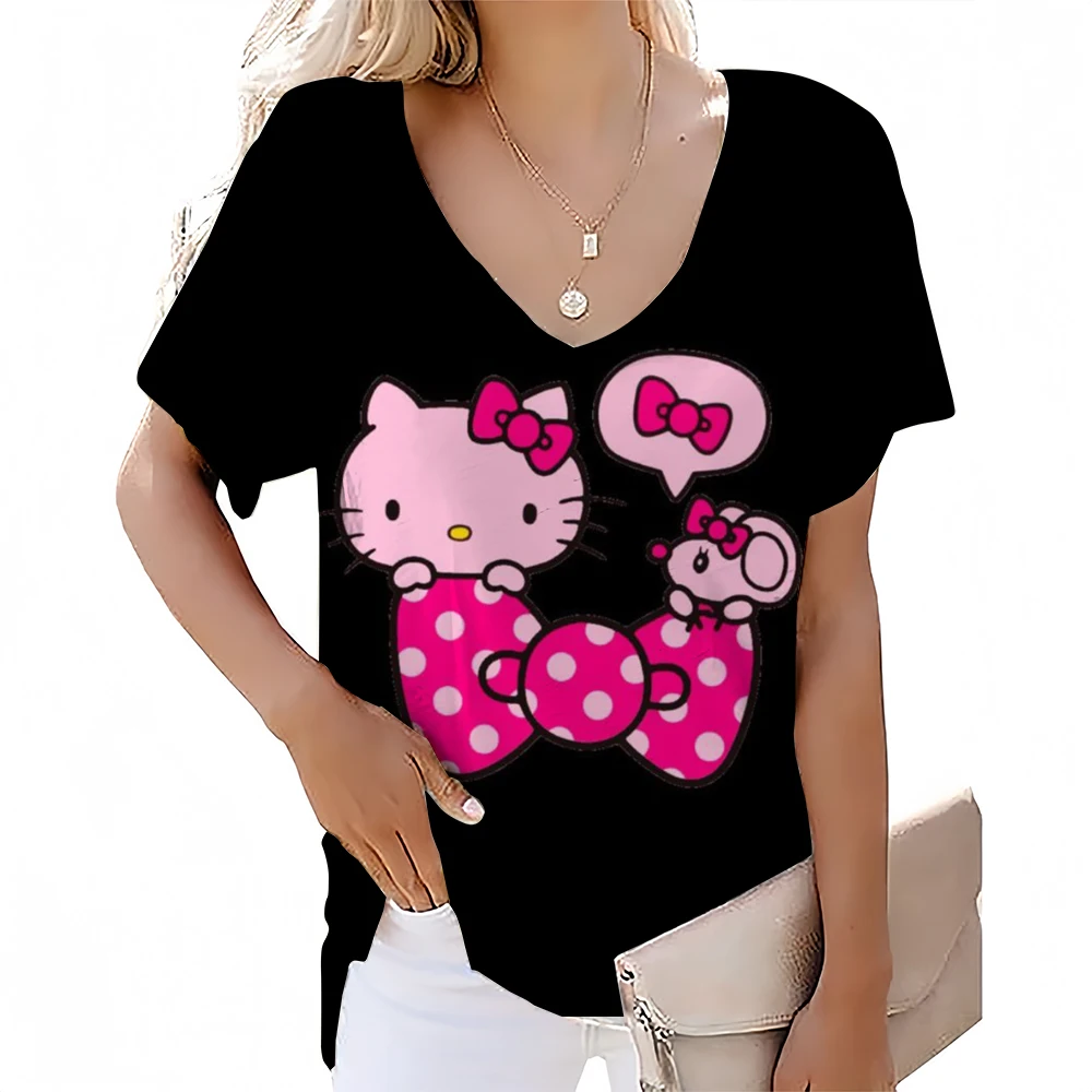 Женская футболка Hello Kitty с аниме-принтом женский топ высокого качества
