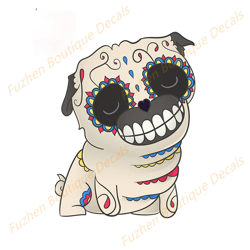 

Fuzhen Boutique Decals Exterior Accessories Pug Pop Muerto - Day of The Dead Pattern Car Stickers and Decals Bumper Car Wrap