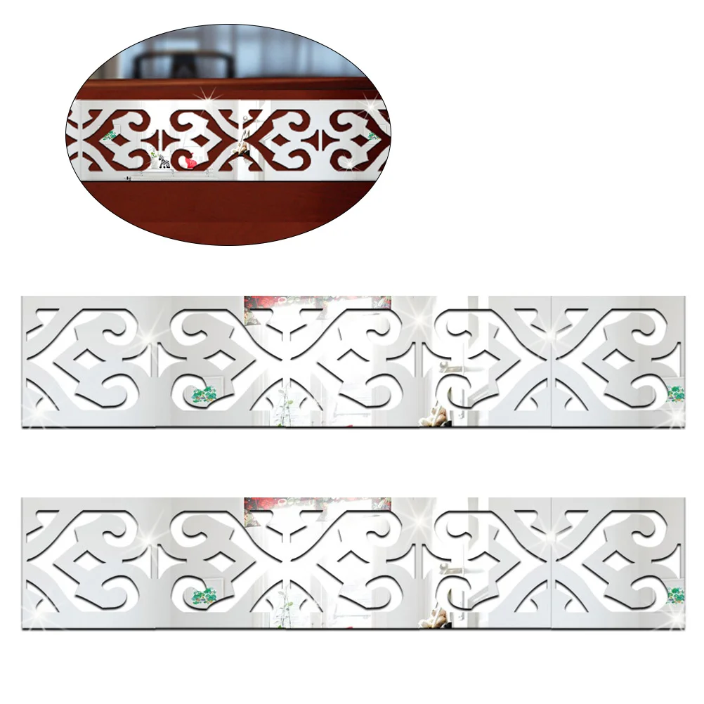 

10pcs Geometric Baseboard Mirror Wall Stickers Waist Line 3D Acrylic DIY Home Decoration Stickers Acrylic Mural Decals(Silver)