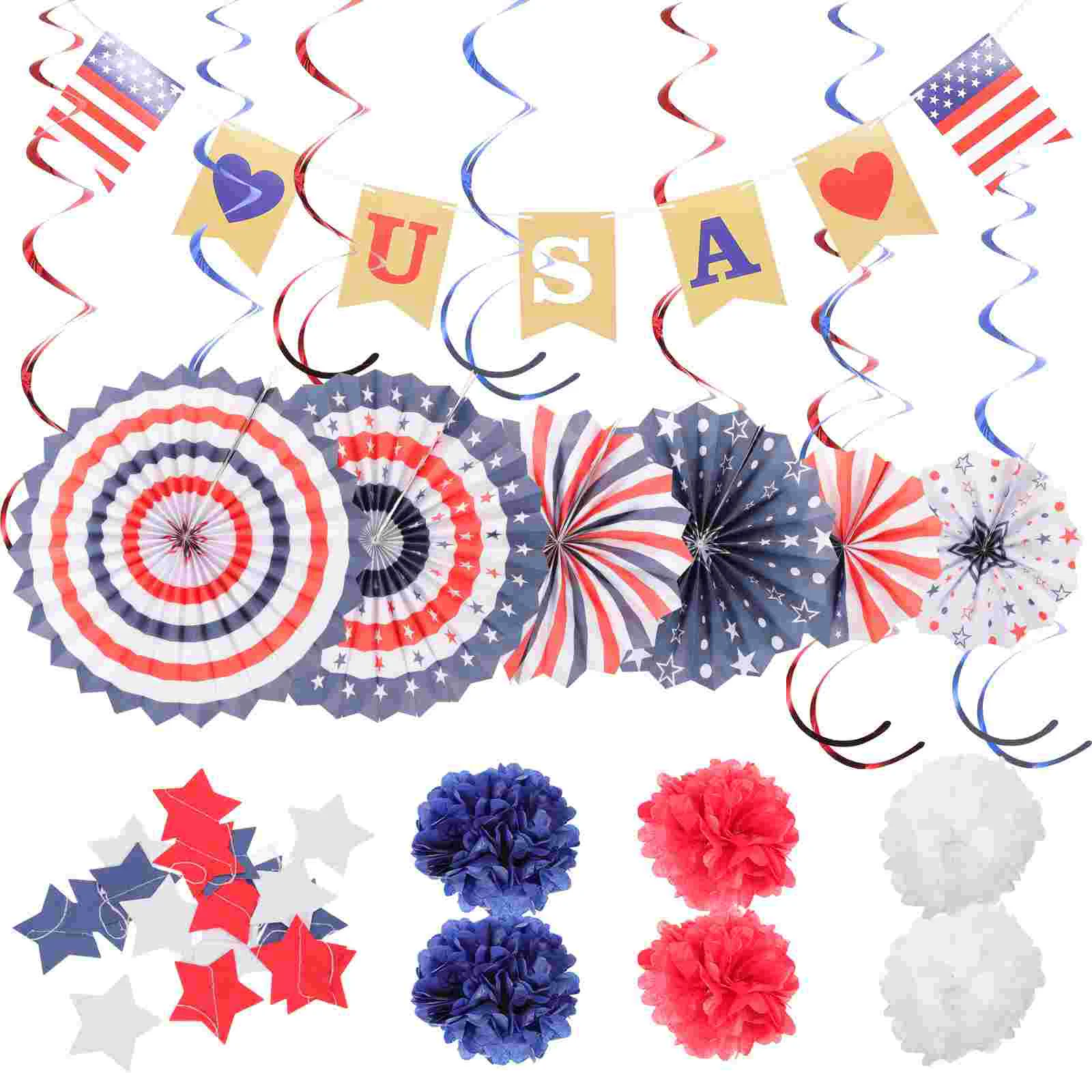 

Independence Day Paper Fan Flowers 4th July Decorations Home Patriotic America Bunting Hanging Party Fourth Usa Banner