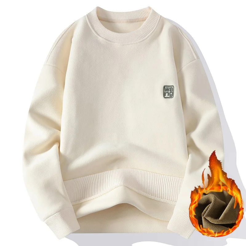 

2022 New Korean Letter Embroidery Fleece Lined Thick Round Neck Pullovers Men and Women High Street Fashion Sweatshirts Black