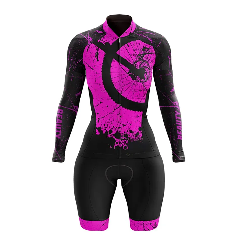 

Triathlon Cycling Little Monkey Long-Sleeve Female Jumpsuit Riding Jersey Set Coverall MTB Sportwear Team Racing Uniform Clothes
