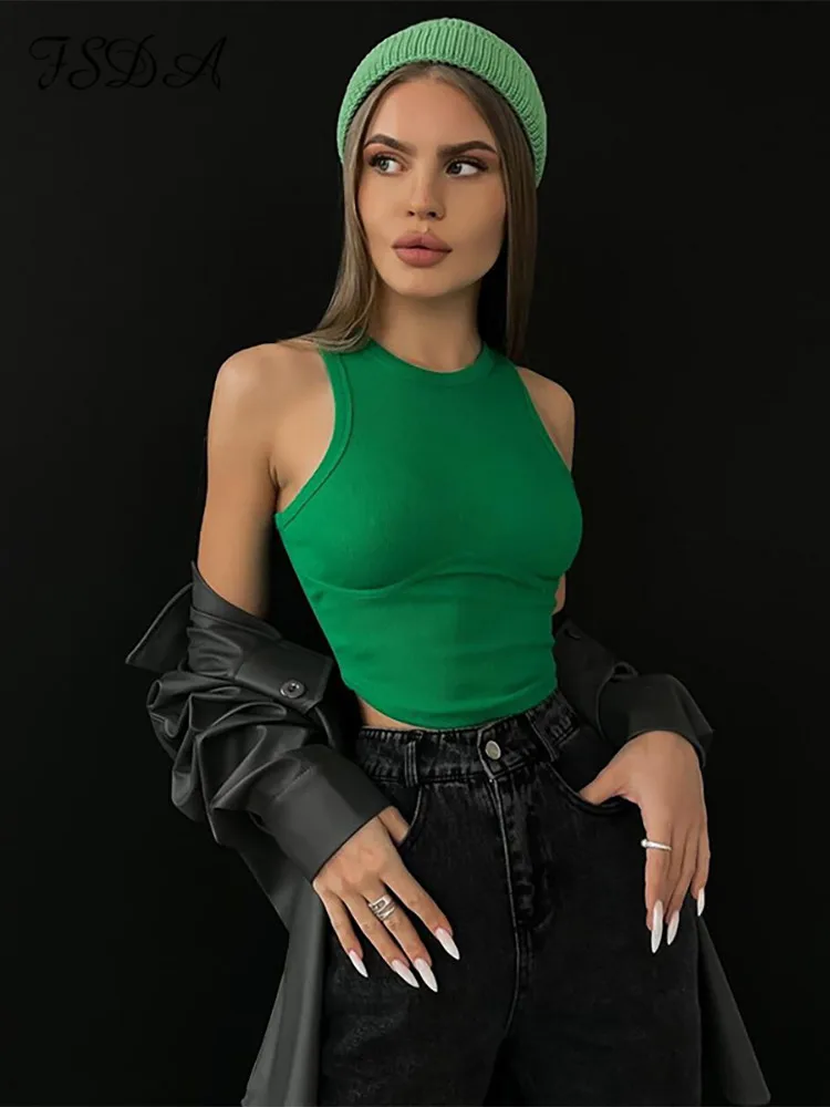 

Женский трикотажный укороченный топ без рукавов, с открытыми плечами