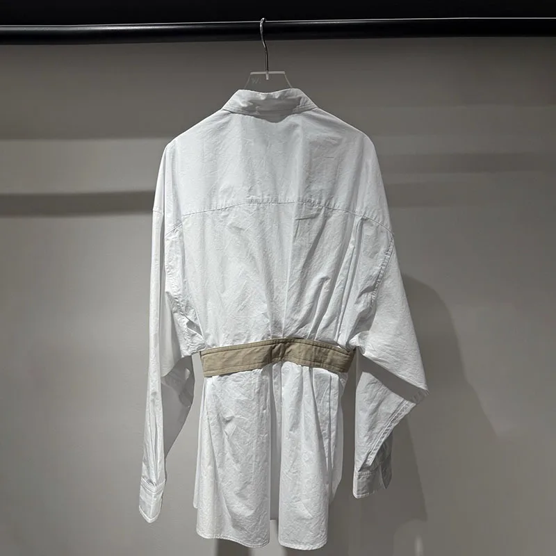 Женская одеждаingy2k осенне-зимние свободные женские рубашки с лацканами и пряжкой