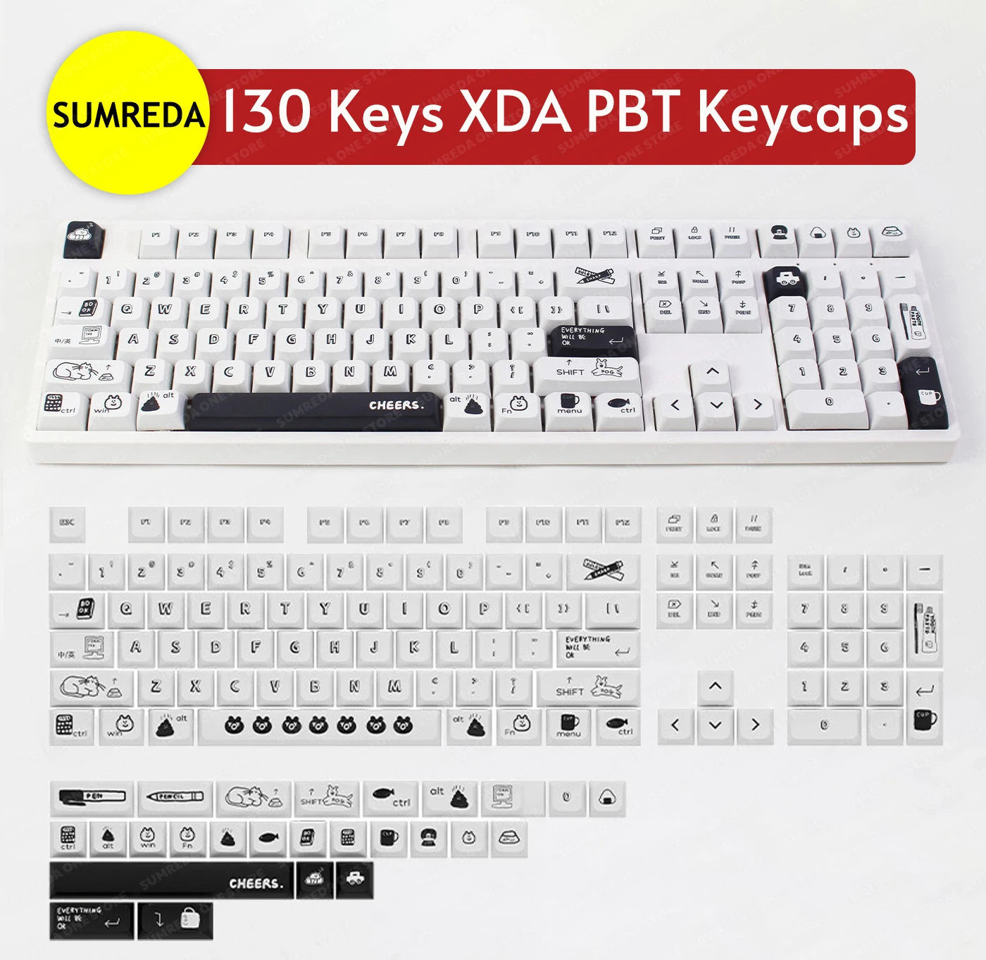 

Колпачки для клавиш XDA PBT с мультяшными животными, колпачки для клавиш 130/127/135, сублимационная печать, для самостоятельной сборки, игровая механическая клавиатура 61/68/87/104/108