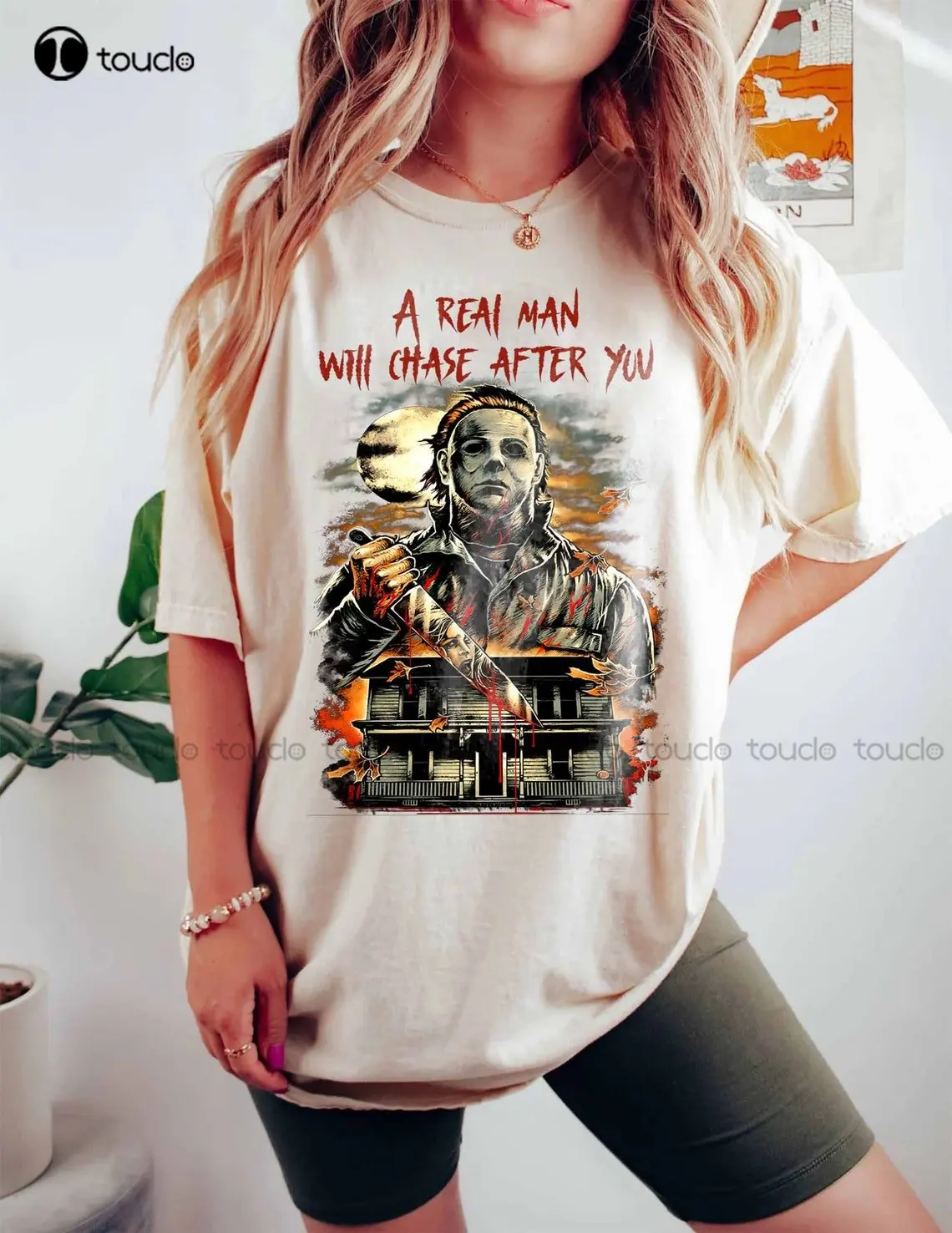 Michael Myers A Real Man Will Chase After You Shirt Vintage Michael Myers Quotes Horror Movie Character Scary Halloween Gifts