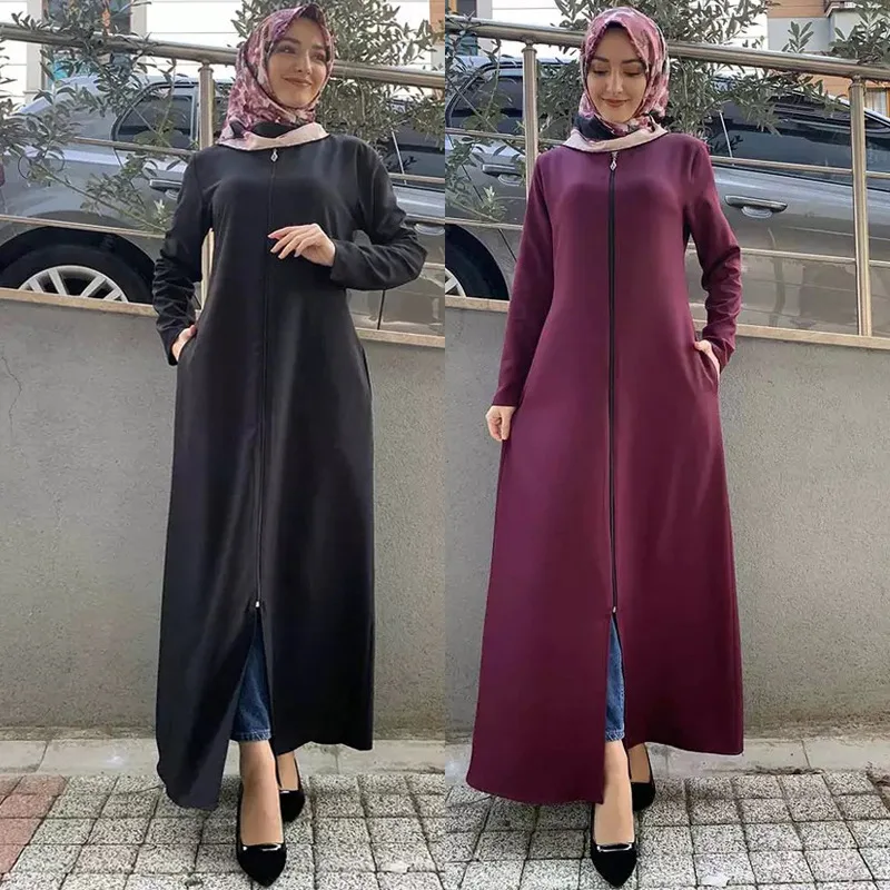 

Muslim Women Dress Middle East Dubai Turkey Zipper Cardigan Robe Open Abaya Islamic Clothing Gown Ramadan Indian Kaftan Jalabiya