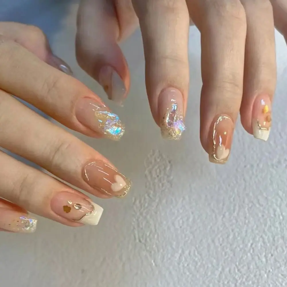 

24 шт., съемные квадратные накладные ногти с кристаллами