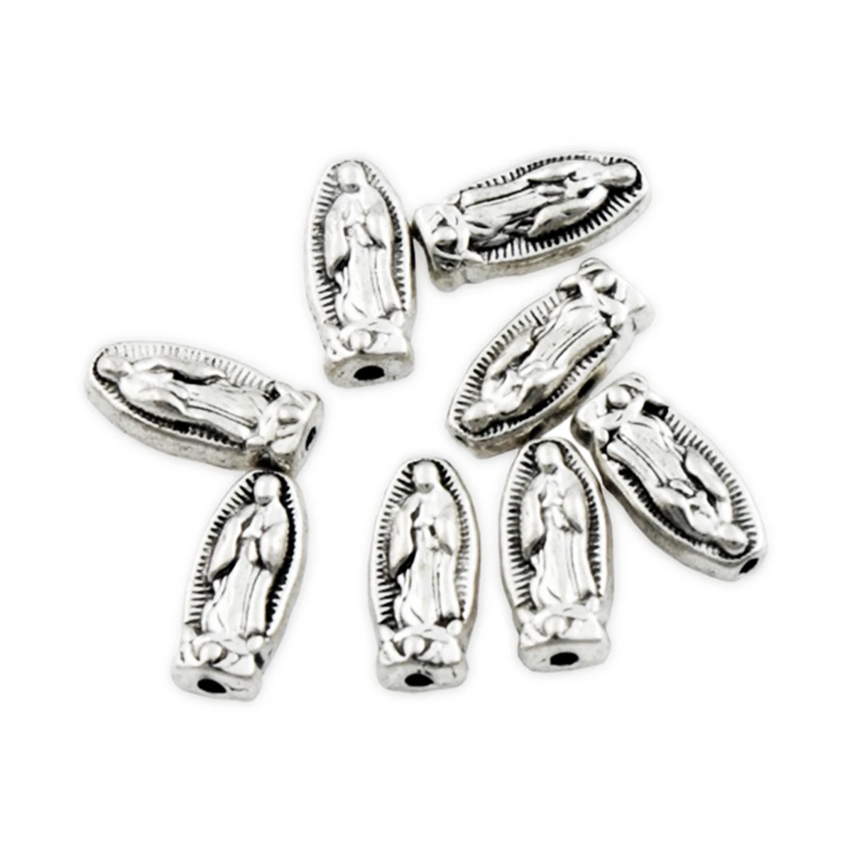 

Mary Our Lady Of Guadalupe 200Pcs Loose Beads Catholic Patron Saint Medal Tubes Antique Silver Spacers 12.5x6mm L1828