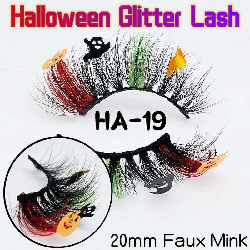 Ful Diamond False Eyelashes With Ghost/pumpkin/coffin/alien 20/25mm Mink Lash For Halloween Diy Party