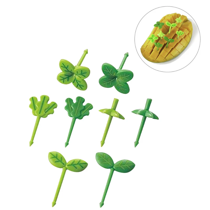 

8pcs Leaves Plastic Fruit Fork Toothpick Decoration Lunch Box Bento Accessories Small Salad Tiny Fork Mini Cake Picks For Kids