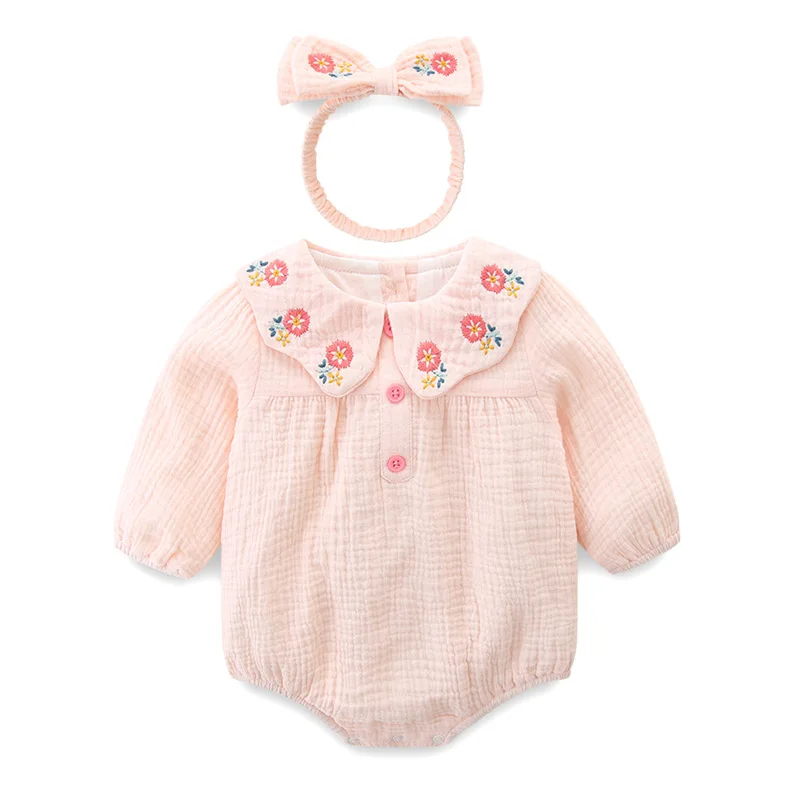 

Spring and Autumn Children's Clothing Infant One-piece Toddler Triangle Romper Kids Bodysuits with Headband Baby Girl Clothes