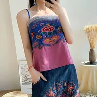 2022 chinese camisoles traditional chinese vintage sleeveless embroidery cotton linen girls tank tops ethnic style camisoles