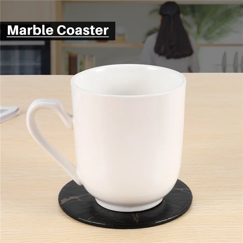 

6PCS PU Leather Marble Coaster Drink Coffee Cup Mat Easy to Clean Placemats Round Tea Pad Table Pad Holder -1